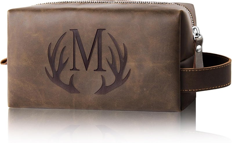 Aganmi Mens Toiletry Bag Personalized Easter Fathers Day Birthday Gifts for Men Him Initial PU Leather Waterproof Shaving Bag for Toiletries Accessories Travel Essential for Dad Husband Boyfriend (M) - Image 1